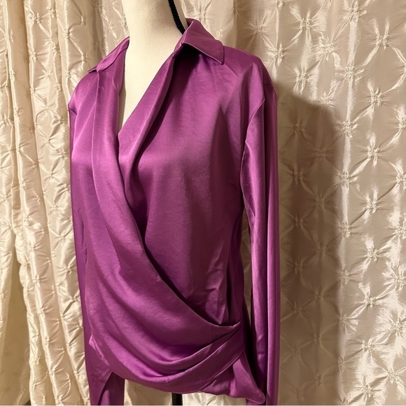 Simkhai Paradisa Wrap Top Purple Draped Surplice Blouse - Picture 6 of 16